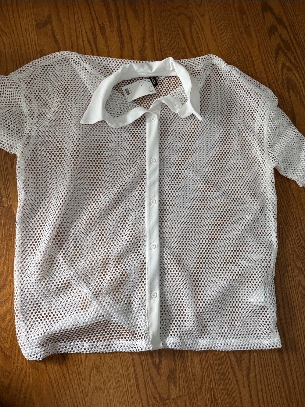 Divided White Mesh Button-Down Shirt
